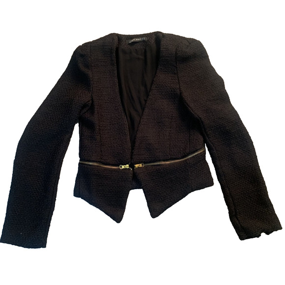 CMNC WOMAN BLACK OPEN FRONT SWEATER JACKET/BLAZER WITH ZIPPERS SIZE SMALL - Picture 1 of 6